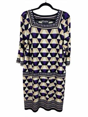 Studio One New York Geometric Triangle Print Square Neck Sheath Dress XL